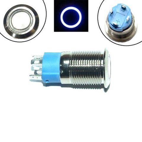 Кнопка / переключатель 12 мм фиксирующаяся, 3-6 в, синий LED, 4pin, 12K-P10DZ 7000005726 фото