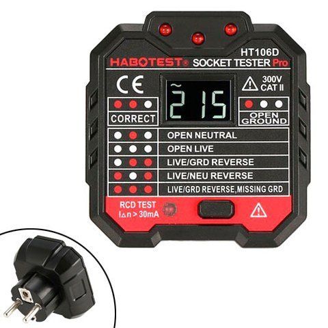 Тестер для розеток узо вольтметр сетевой розеточный HABOTEST HT106D 7000001343 фото