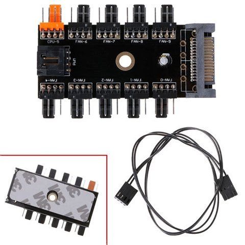 Хаб сплиттер для питания 10 вентиляторов 12 в 4pin PWM от Sata, майнинг 7000001703 фото