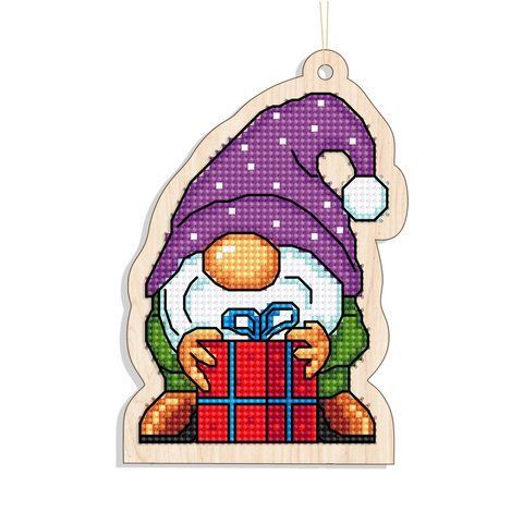 Новогодняя игрушка подвес на елку - Гном с подарком FNGi-013 (Набор для вышивки) 2140295874 фото