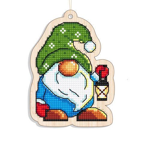 Новогодняя игрушка подвес на елку - Гном с фонариком FNGi-012 (Набор для вышивки) 2140295876 фото