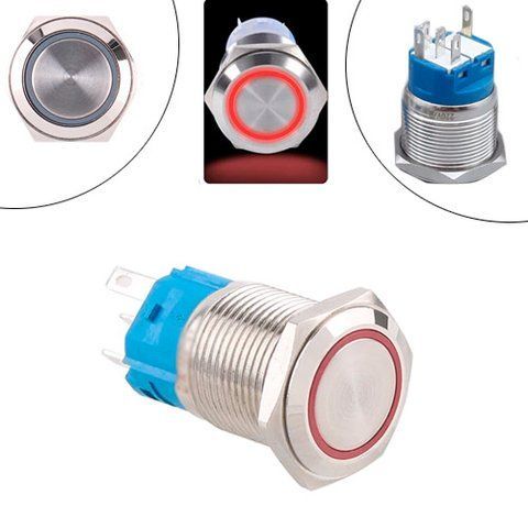 Кнопка / переключатель 16 мм возвратная, 12-24 в, красный LED, 5pin, 16K-P11D 7000006441 фото