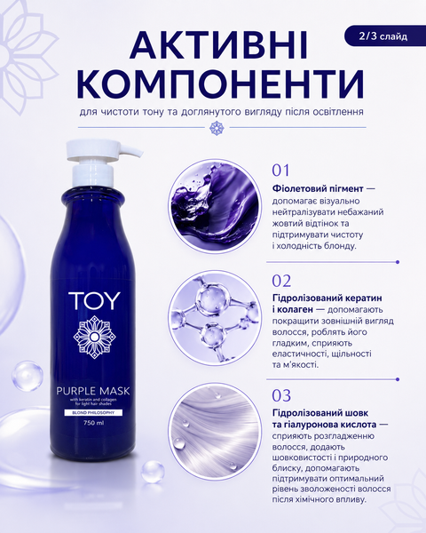TOY Blond Philosophy&nbsp;Фіолетова Маска іс кератином та колагеном для светлых оттенков волос, 750 мл 00000034860 фото