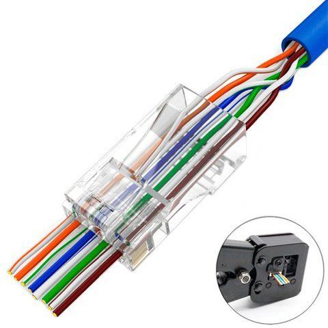 Коннектор RJ45 8P8C Cat6 EZ-RJ45 со сквозным отверстием (10 шт.) 7000001687 фото