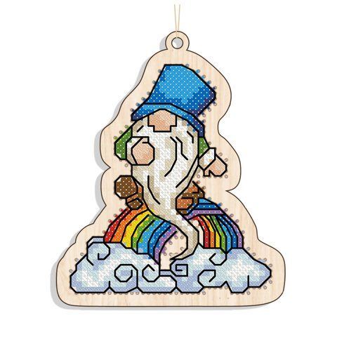 Новогодняя игрушка подвес на елку - Радужный гномик FNGi-056 (Набор для вышивки) 2140295788 фото