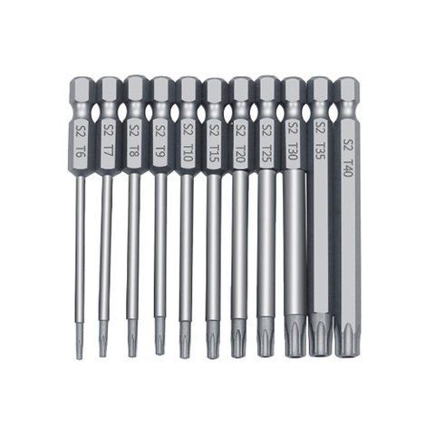 Набор насадок бит Torx 75 мм т6-т40 с отверстием, 6-гранные магнитные (11 шт.) 7000005231 фото