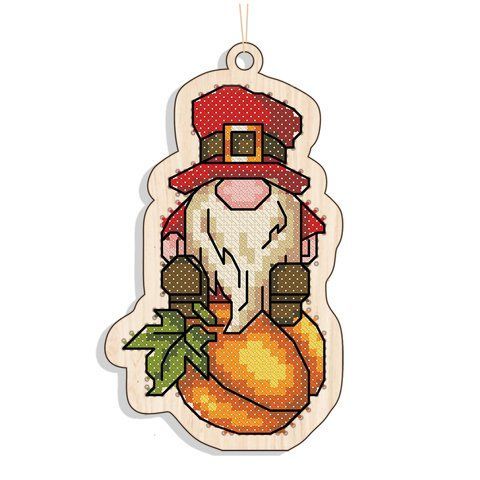 Новогодняя игрушка подвес на елку - Гном на тыкве FNGi-051 (Набор для вышивки) 2140295800 фото